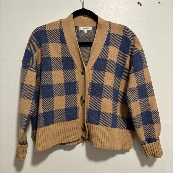 Madewell Sweaters - Madewell Bayberry Cardigan Sweater in Buffalo Check, Kim Kardashian